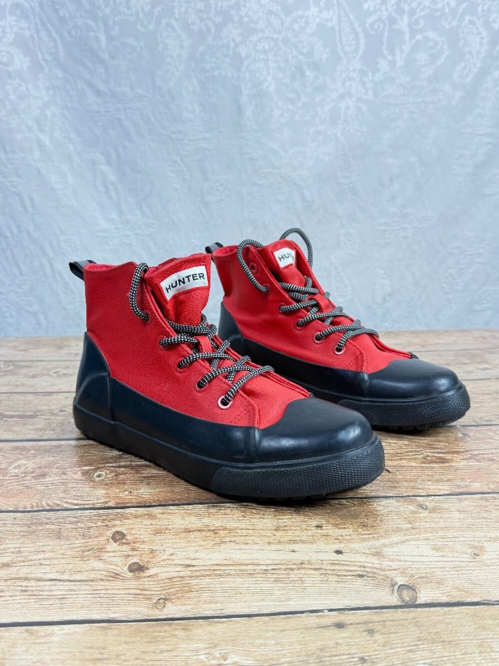 NEW HUNTER Women’s Red Black Lace-Up Ankle Boots Waterproof Rain Boots Outdoor